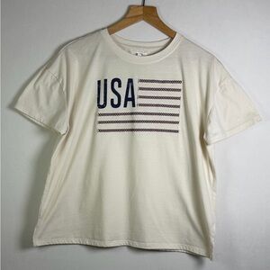Maurices Women’s USA Graphic Tee Ivory Distressed Flag Casual Streetwear Size L